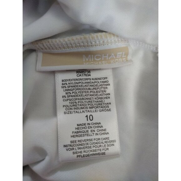 Michael Kors Chain Print One-Shoulder Cutout Swimsuit Size 10 Beige/White. - Picture 3 of 7